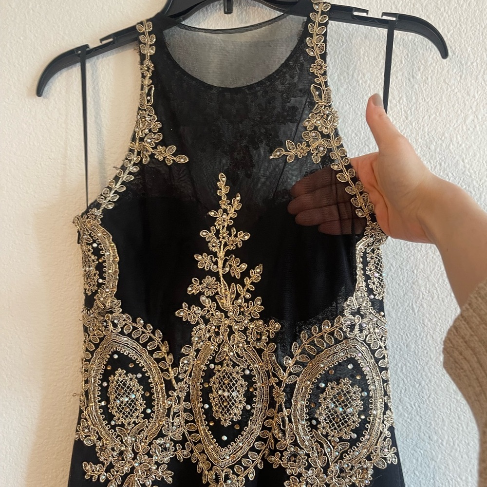 Elegant Black and Gold Embellished Dress - Picture 5 of 11